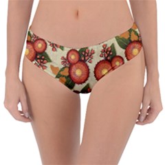 Flowers Leaves Pattern Flora Botany Drawing Art Reversible Classic Bikini Bottoms by Ravend