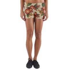 Flowers Leaves Pattern Flora Botany Drawing Art Yoga Shorts by Ravend