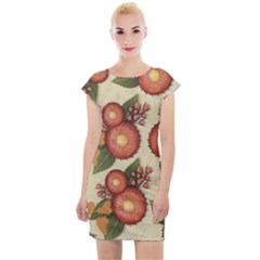 Flowers Leaves Pattern Flora Botany Drawing Art Cap Sleeve Bodycon Dress by Ravend