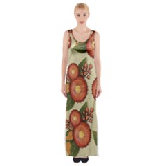 Flowers Leaves Pattern Flora Botany Drawing Art Thigh Split Maxi Dress by Ravend