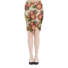 Flowers Leaves Pattern Flora Botany Drawing Art Midi Wrap Pencil Skirt by Ravend