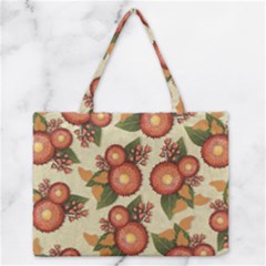 Flowers Leaves Pattern Flora Botany Drawing Art Zipper Medium Tote Bag by Ravend