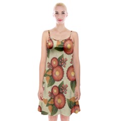 Flowers Leaves Pattern Flora Botany Drawing Art Spaghetti Strap Velvet Dress by Ravend