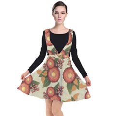 Flowers Leaves Pattern Flora Botany Drawing Art Plunge Pinafore Dress by Ravend