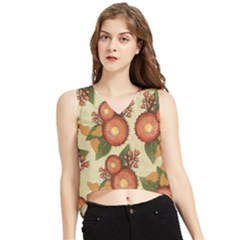 Flowers Leaves Pattern Flora Botany Drawing Art V-neck Cropped Tank Top by Ravend