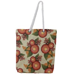 Flowers Leaves Pattern Flora Botany Drawing Art Full Print Rope Handle Tote (large) by Ravend