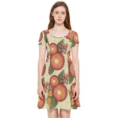 Flowers Leaves Pattern Flora Botany Drawing Art Inside Out Cap Sleeve Dress by Ravend