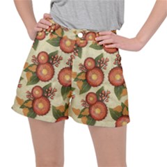 Flowers Leaves Pattern Flora Botany Drawing Art Ripstop Shorts by Ravend