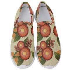 Flowers Leaves Pattern Flora Botany Drawing Art Men s Slip On Sneakers by Ravend