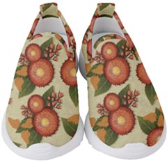 Flowers Leaves Pattern Flora Botany Drawing Art Kids  Slip On Sneakers by Ravend