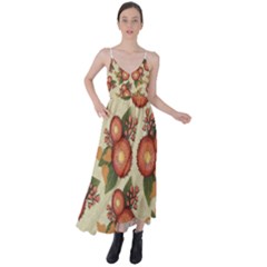 Flowers Leaves Pattern Flora Botany Drawing Art Tie Back Maxi Dress by Ravend