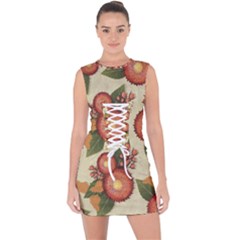 Flowers Leaves Pattern Flora Botany Drawing Art Lace Up Front Bodycon Dress by Ravend