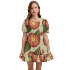 Flowers Leaves Pattern Flora Botany Drawing Art Kids  Short Sleeve Dolly Dress by Ravend