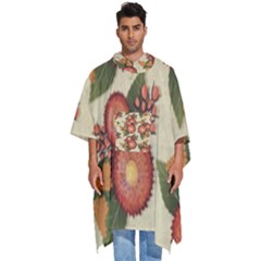 Flowers Leaves Pattern Flora Botany Drawing Art Men s Hooded Rain Ponchos by Ravend