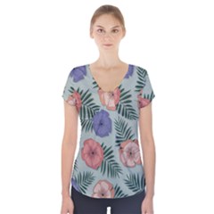 Flowers Petals Pattern Drawing Design Background Short Sleeve Front Detail Top by Ravend