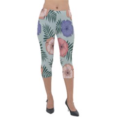 Flowers Petals Pattern Drawing Design Background Lightweight Velour Capri Leggings  by Ravend