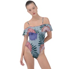 Flowers Petals Pattern Drawing Design Background Frill Detail One Piece Swimsuit by Ravend