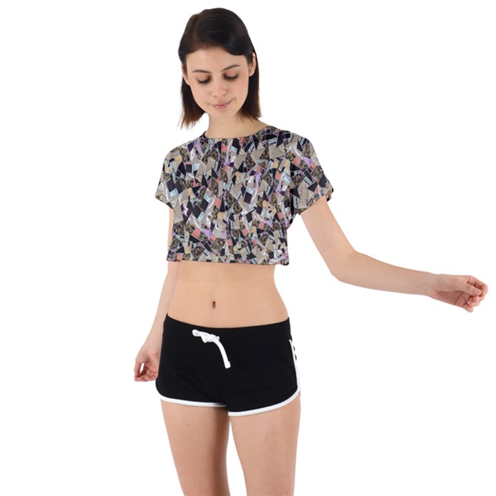 Mystic Geometry Abstract Print Tie Back Short Sleeve Crop Tee