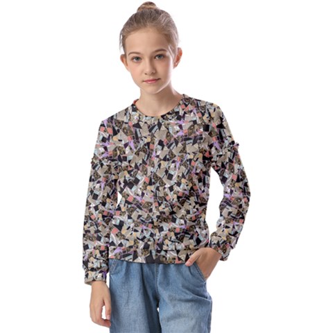 Mystic Geometry Abstract Print Kids  Long Sleeve Tee With Frill  by dflcprintsclothing