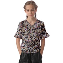 Mystic Geometry Abstract Print Kids  V-neck Horn Sleeve Blouse by dflcprintsclothing