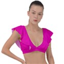 Fashion Fuchsia Pink	 - 	Plunge Frill Sleeve Bikini Top View1