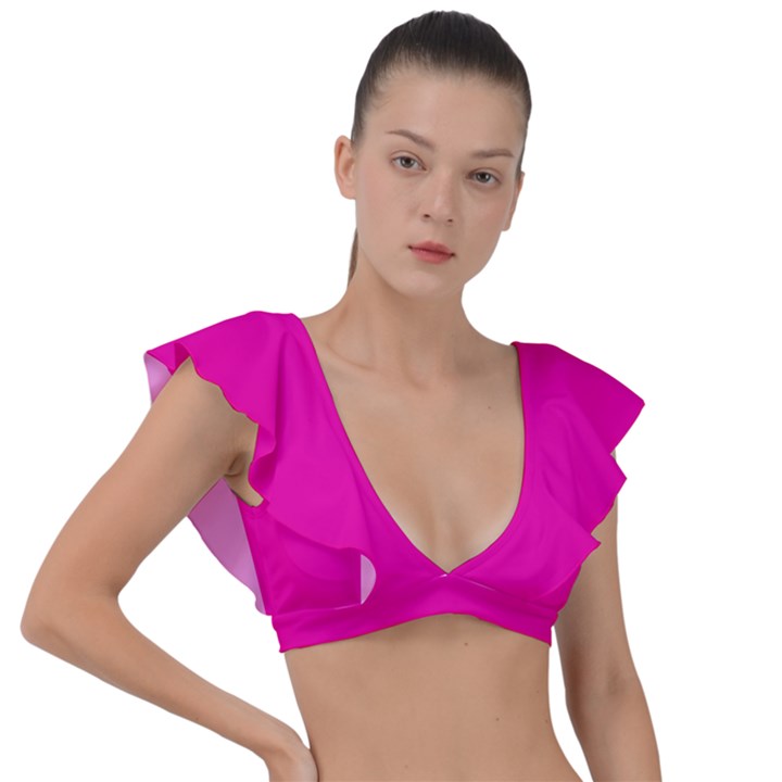 Fashion Fuchsia Pink	 - 	Plunge Frill Sleeve Bikini Top