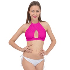 Magenta Pink	 - 	cross Front Halter Bikini Top by ColorfulSwimWear