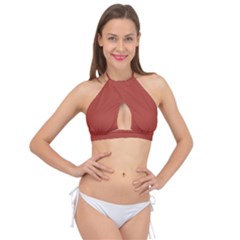 Medium Carmine	 - 	cross Front Halter Bikini Top by ColorfulSwimWear