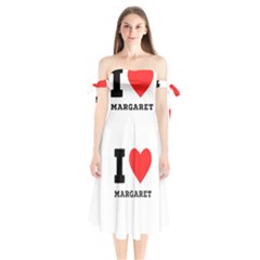 I love margaret Shoulder Tie Bardot Midi Dress