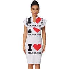 I love margaret Vintage Frill Sleeve V-Neck Bodycon Dress