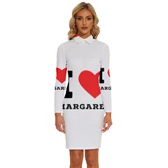 I Love Margaret Long Sleeve Shirt Collar Bodycon Dress