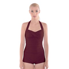 Wine Red	 - 	boyleg Halter Swimsuit by ColorfulSwimWear