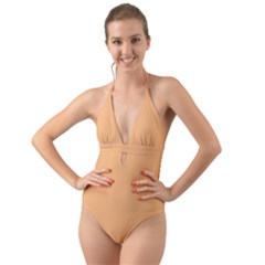 Mellow Apricot Orange	 - 	halter Cut-out One Piece Swimsuit