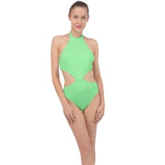 Mint Green	 - 	halter Side Cut Swimsuit by ColorfulSwimWear