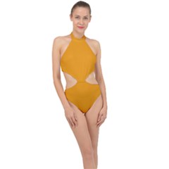 Mango Mojito Orange	 - 	halter Side Cut Swimsuit by ColorfulSwimWear