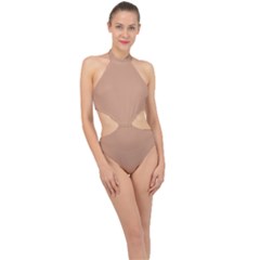 Toast Brown	 - 	halter Side Cut Swimsuit by ColorfulSwimWear