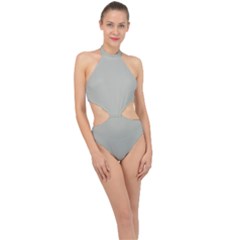 Silver Cloud Grey	 - 	Halter Side Cut Swimsuit