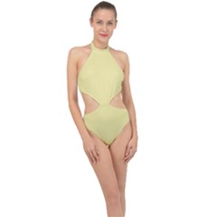 Yellow Iris	 - 	halter Side Cut Swimsuit by ColorfulSwimWear