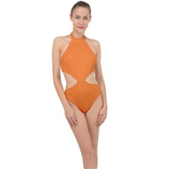 Popsicle Orange	 - 	halter Side Cut Swimsuit by ColorfulSwimWear