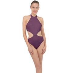 Wine Dregs	 - 	halter Side Cut Swimsuit by ColorfulSwimWear