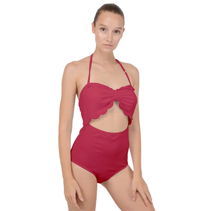 Cardinal Red	 - 	Scallop Top Cut Out Swimsuit