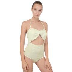 Creamy Yellow	 - 	scallop Top Cut Out Swimsuit by ColorfulSwimWear