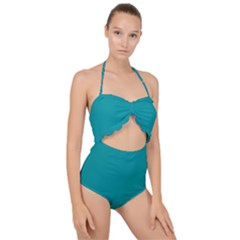 Viridian Green	 - 	Scallop Top Cut Out Swimsuit