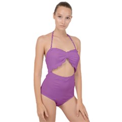 Spring Crocus Purple	 - 	scallop Top Cut Out Swimsuit by ColorfulSwimWear