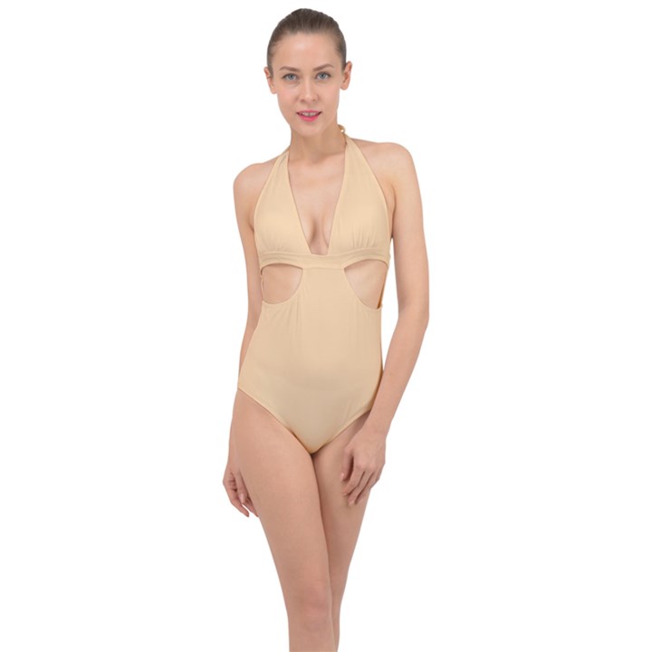 Light Tuscan Orange	 - 	Halter Front Plunge Swimsuit