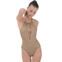 Fallow Brown	 - 	Plunge Cut Halter Swimsuit View1