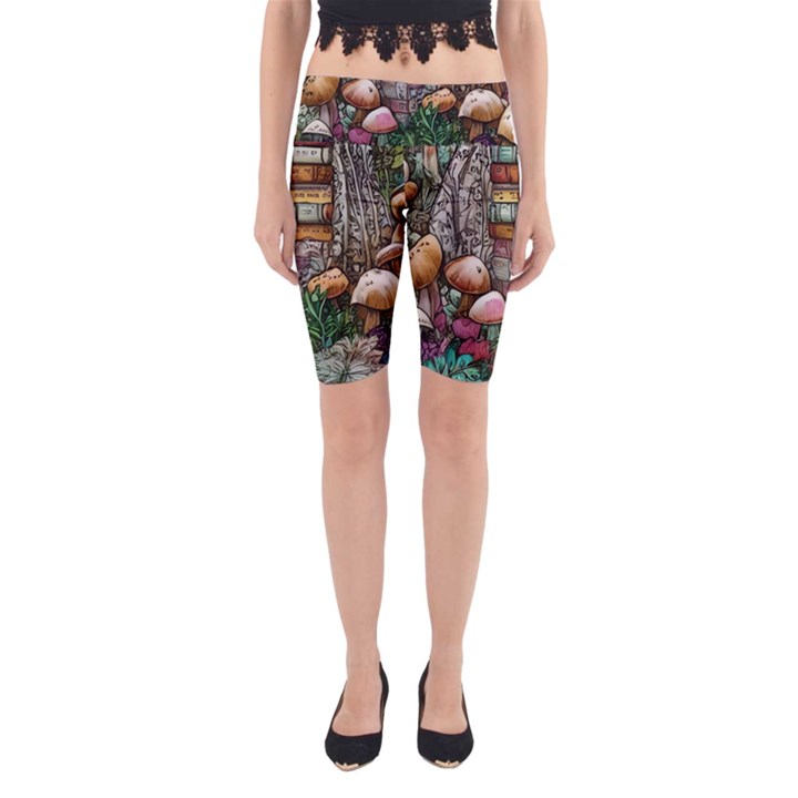 Bewitch Stipe Black Art Incantation Enchant Champignon Shiitake Witchcraft Black Magic Witch Yoga Cropped Leggings