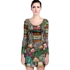 Bewitch Stipe Black Art Incantation Enchant Champignon Shiitake Witchcraft Black Magic Witch Long Sleeve Velvet Bodycon Dress