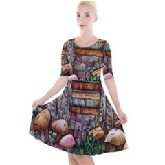 Bewitch Stipe Black Art Incantation Enchant Champignon Shiitake Witchcraft Black Magic Witch Quarter Sleeve A-line Dress by GardenOfOphir