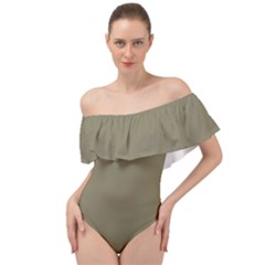 Army Brown	 - 	off Shoulder Velour Bodysuit by ColorfulSwimWear